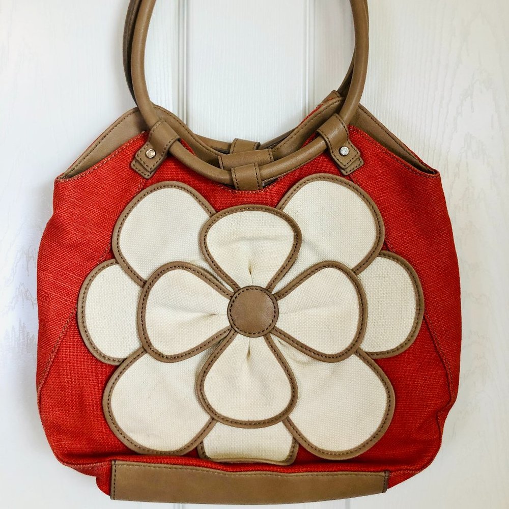 Relic White Flower Orange & Coral Canvas Purse